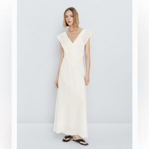 massimo dutti Cream Maxi Dress wirh wide collar